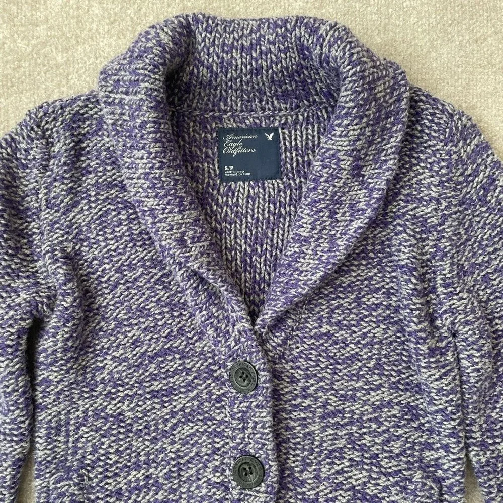 American Eagle Sweater Womens Small Purple Gray Button Cardigan Pockets Cozy - Picture 3 of 9